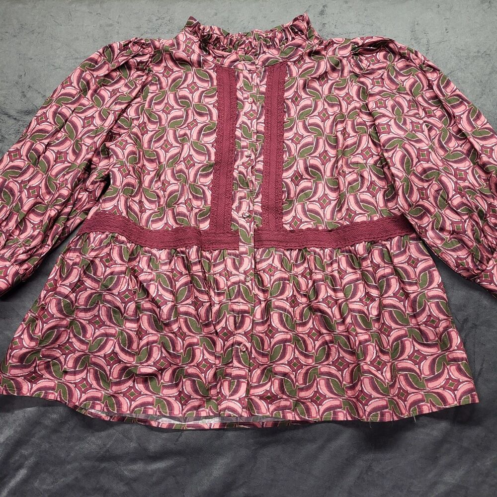 Womens Chic Soul  2X Blouse Blush Rose 3/4 Sleeve Party Top Puff 100% Cotton